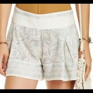 Free People Flowy Ivory aqua Shorts Paisley Print Skort XS 2